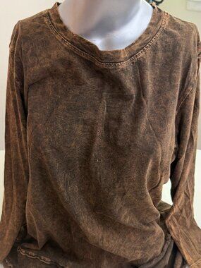 Jess & Jane Brown Mineral Wash Layered Tunic Top Size M